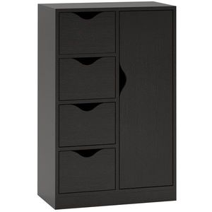 HOMCOM Bufet de depozitare comod 1 ușă și 4 sertare, din lemn, pentru living, bucătărie, intrare, sufragerie, negru | Aosom Romania imagine