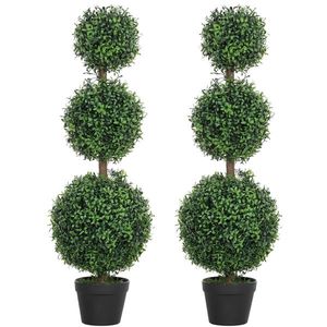 HOMCOM Lot de 2 arbori artificiali 101, 6 cm 3 bușoni de buxus topiaires plantă falsă verde PE cu ghiveci interior și exterior | Aosom Romania imagine
