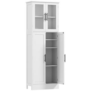 HOMCOM Dulap Baie 170 cm, Depozitare Independentă cu Uși din Sticlă și Rafturi Reglabile, Alb | Aosom Romania imagine