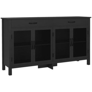 HOMCOM Bufet jos mobilier de depozitare 4 uși cu polițe reglabile și 2 sertare stil industrial 150 x 40 x 85 cm negru | Aosom Romania imagine