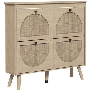 HOMCOM Pantofar 4 clapete 20 perechi raft reglabil stil boem picioare lemn masiv 105 x 24 x 97, 5 cm natural | Aosom Romania imagine