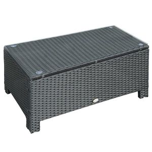 Outsunny Mobilier pentru Terasă, Măsuță de Cafea din Răchită, Rezistentă la Apă, cu Blat din Sticlă Securizată, 86x50x39cm, Negru | Aosom Romania imagine