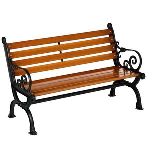 Outsunny Bancă de Exterior cu Cadru din Aluminiu, Scaun cu Două Locuri cu Cotieră Curbată, Șezut și Spătar din Lemn, 120x64x79 cm, Tec | Aosom Romania imagine