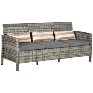Outsunny Canapea pentru Exterior Gradina sau Terasa cu 3 locuri dim Ratan cu perne si dungi, Gri 173x68x78cm | Aosom Romania imagine