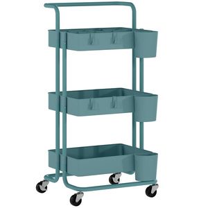 HOMCOM Cărucior cu 3 nivele etajeră cu 4 cârlige și 3 cutii suspendate amovibile pentru 42 x 38 x 86, 5 cm albastru-verzui | Aosom Romania imagine