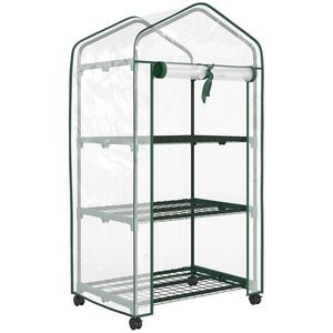 Outsunny Mini seră de grădină cu 3 rafturi, prelată PVC de înaltă densitate, ușă rulabilă 4 roți 69 x 49 x 130 cm transparent | Aosom Romania imagine