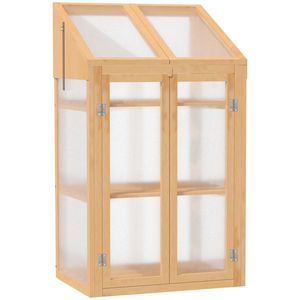 Outsunny Mini-seră, seră mică cu structură din lemn, ferestre și ușă dublă, 3 rafturi, 70L x 50L x 120Î cm, maro | Aosom Romania imagine