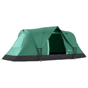 Outsunny Cort de Camping pentru 4 Persoane Impermeabil cu Protecție UV, Ferestre și Stâlpi, 4.55x2.3x1.8 m, Verde | Aosom Romania imagine