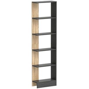 HOMCOM Raft-bibliotecă de depozitare cu 5 compartimente deschise 45 x 21 x 170 cm Negru și Stejar | Aosom Romania imagine