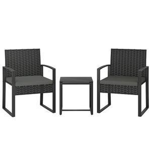 Outsunny Set bistro din rattan, set mobilier de grădină 3 piese cu 2 scaune, masă de cafea, perne detașabile, gri închis | Aosom Romania imagine