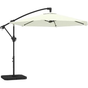 Outsunny Umbrelă cantilever 3 m cu bază încrucișată și plăci de greutate, umbrelă de grădină exterioară cu manivelă, crem | Aosom Romania imagine