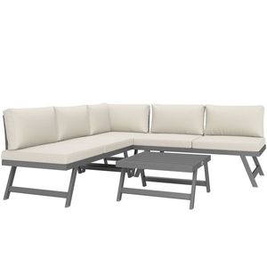 Outsunny Set mobilier de grădină colțar și convertibil 4 piese cu 2 canapele, 1 fotoliu de colț și 1 măsuță de cafea | Aosom Romania imagine