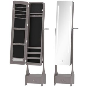 HOMCOM Oglindă-dulap pentru bijuterii cu lumini LED Dulap bijuterii cu oglindă full-length reglabilă pe unghi Sertar Oprire automată a luminilor Gri | Aosom Romania imagine