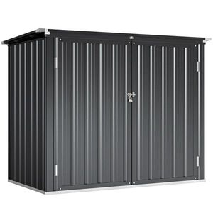 Outsunny Depozit Exterior pentru Gunoi 1.1m² din Oțel Zincat cu 2 Uși Blocabile, Container pentru Pubele cu Acoperiș Rabatabil, Depozit Grădină pentru 2 Pubele și Unelte, Gri Închis | Aosom Romania imagine