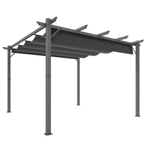 Outsunny Pergolă de Grădină 3x3 m cu Acoperiș Retractabil Protecție UPF30+ Drenaj Cadru din Aluminiu pentru Patio Exterior Gri Închis | Aosom Romania imagine