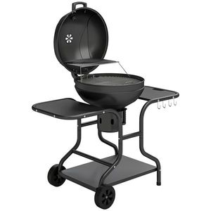 Outsunny Grătar pe cărbuni BBQ Smoker cu mese laterale, termometru în capac, roți 129 x 63, 5 x 106, 5 cm | Aosom Romania imagine