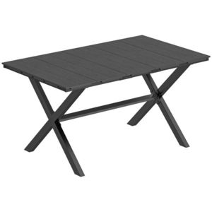 Outsunny Masă de grădină pentru 6 persoane cu suprafață din lamele HDPE și structură metalică 150x90x74 cm negru | Aosom Romania imagine