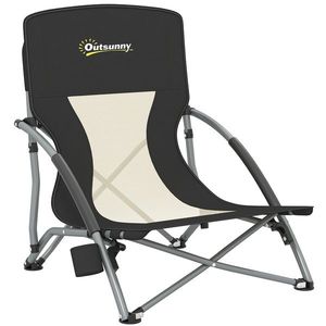 Outsunny Scaun de plajă pliabil, scaun camping pliabil ușor, husă de transport, suport pentru pahar, 58 x 55 x 62 cm, negru | Aosom Romania imagine
