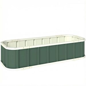 Outsunny Pat ridicat din oțel, recipient de plantare cu încuietori click, margine pliată 136 x 52 x 31 cm Verde deschis | Aosom Romania imagine