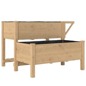 Outsunny Jardinieră Înălțată pe 2 Niveluri cu Rafturi Laterale și Inferior, Fabricată din Lemn de Brad cu Căptușeală și Orificii de Drenare, pentru Flori și Legume, 119, 5x102x76, 5cm, Maro Deschis | Aosom Romania imagine