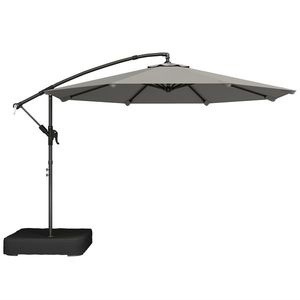 Outsunny Parasol cu braț lateral pentru grădină 300 cm cu bază în cruce, sac de nisip, parasol tip banană rotativ 360°, gri | Aosom Romania imagine