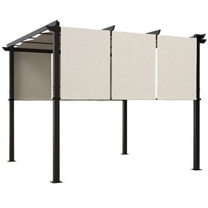 Outsunny Pergolă cu 3 țesături glisante 3 x 3 x 2, 38 m structură din oțel negru țesătură poliester de înaltă densitate bej | Aosom Romania imagine