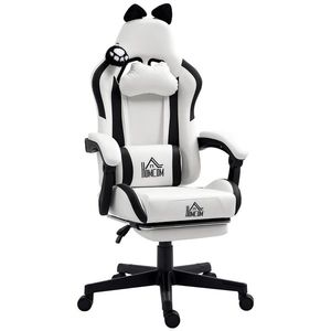 HOMCOM Scaun gaming ergonomic cu urechi de pisică, fotoliu gamer cu spătar înclinabil, 65 x 62 x 124 cm, alb | Aosom Romania imagine