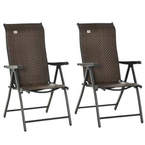 Outsunny Set Mobilier de Grădină 2 Scaune Pliabile din Ratan și Oțel cu Spătar Reglabil pentru Terasă, Balcon, 71x58x111 cm, Negru | Aosom Romania imagine