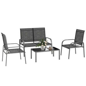 Outsunny Set de Mobilier de Grădină din 4 Piese cu Canapea, 2 Scaune și Masă de Cafea, 108x66x86 cm, Negru | Aosom Romania imagine