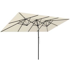 Outsunny Umbrelă de Grădină Dublă Înclinabilă și Reglabilă în Înălțime, 295x150x170-214 cm, Alb Crem | Aosom Romania imagine