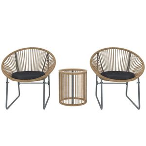 Outsunny Set Mobilier din 3 Piese din Ratan pentru Grădină cu Scaune și Măsuță de Cafea, 72x73x77 cm, Natural | Aosom Romania imagine