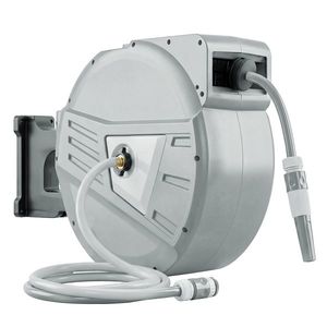 Outsunny Tambur furtun de perete 40+2 m x Ø 15mm, tambur pentru furtun de apă retractabil automat pivotant la 180°, Gri | Aosom Romania imagine