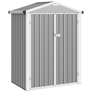 Outsunny Magazie de Grădină 1.1m² din Oțel Zincat, Magazie cu Porți Duble Largi Blocabile, Acoperiș Înclinat, Mănuși, Spațiu pentru Unelte, 133x87x178 cm, Gri Argintiu | Aosom Romania imagine