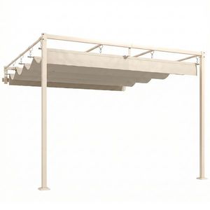 Outsunny Pergolă Gazebo 3x3 m cu Acoperiș Retractabil, Orificii de Drenaj, Pergolă de Grădină din Poliester și Oțel, pentru Patio, Terasă, Exterior, UV30+, Bej | Aosom Romania imagine