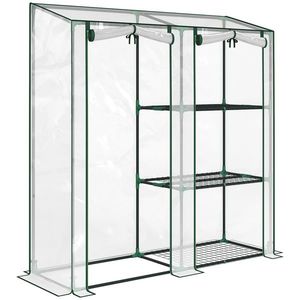 Outsunny Mini Seră cu 3 Rafturi, 2 Uși Rulabile, Seră pentru Grădină cu Cadru din Oțel și Acoperire din Plastic pentru Plante, Legume, Flori, Fructe, Anti UV, 143x45x151 cm, Transparentă | Aosom Romania imagine