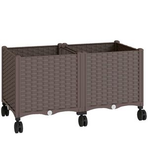 Outsunny Jardinieră Ridicată din Plastic, 85L, Spațiu pentru Grădinărit în Aer Liber cu Roți Blocate, Sistem de Autoirigare, Orificii de Drenaj, Ideală pentru Plante, Legume și Flori, Maro | Aosom Romania imagine