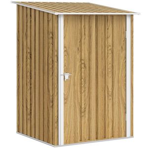 Outsunny Căsuță de Grădină 0.92m² din Oțel Galvanizat, Depozit pentru Unelte cu Ușă Blocabilă, Acoperiș Înclinat, 100x104x160 cm, Maro Deschis cu Aspect de Lemn | Aosom Romania imagine