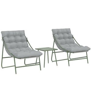 Outsunny Set de grădină 3 piese cu 2 scaune lounge, masă de cafea și perne pentru exterior terasă balcon gri deschis | Aosom Romania imagine