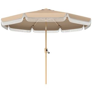 Outsunny Umbrelă de grădină pentru exterior 266 cm, umbrelă înclinabilă, franjuri, manivelă, 8 nervuri, țesătură poliester 180 g/m², kaki | Aosom Romania imagine