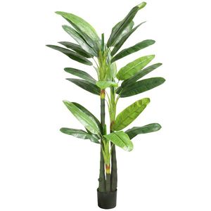 HOMCOM Arbore Artificial de Banan 180 cm cu Ghiveci, Plantă Falsă cu 18 Frunze pentru Decor Interior sau Birou, Verde | Aosom Romania imagine