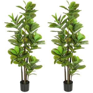 HOMCOM Set de 2 plante artificiale de interior 150 cm, plantă falsă ficus lyre cu ghiveci din ciment, verde | Aosom Romania imagine