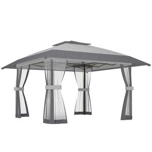 Outsunny Pavilion 4x4m Impermeabil Reglabil pe înălțime Pop-up Pavilion pliant cu dublu acoperiș 4 laterale din plasă, UV 30+Gri deschis | Aosom Romania imagine