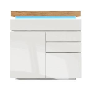 Comodă cu 2 uși & 3 sertare, iluminare LED, dulap multifuncțional pentru living și dormitor, 110x39x115 cm, Alb imagine