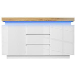 Comodă sideboard cu 2 uși și 3 sertare, iluminare LED, 140x39x81 cm, Alb imagine