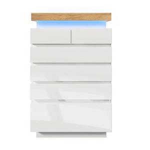 Comodă cu 6 sertare, iluminare LED, spațiu mare de depozitare, 73x39x115 cm, Alb imagine