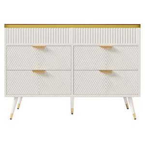 Comodă cu 6 sertare și sticlă chihlimbar, dulap înalt pentru dormitor și living, 120x40x76 cm, Alb imagine