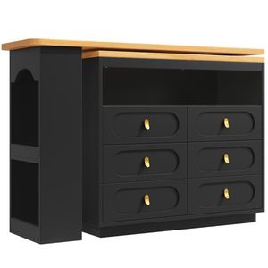 Masă de bar extensibilă cu rotire 360°, 6 sertare și raft lateral pentru gustări, 137-203x39x90 cm, Negru imagine