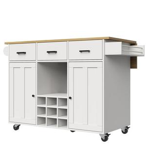 Cărucior de bucătărie cu blat rabatabil, 3 sertare, 2 uși, compartiment pentru vin și suport pentru prosoape, 124x40/65x91, 5 cm, Alb imagine