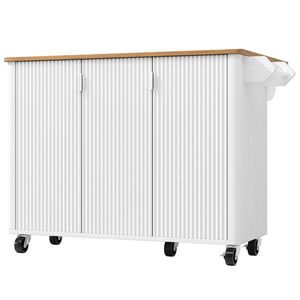 Insulă mobilă de bucătărie cu blat rabatabil, 3 uși, suport pentru prosoape și raft pentru condimente, 130x45/75x92 cm, Alb imagine