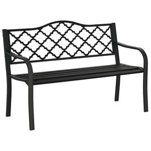 Outsunny Bancă de Grădină cu 2 Locuri, din Oțel și Fontă, Design Clasic, 128x58.5x89 cm, Negru | Aosom Romania imagine